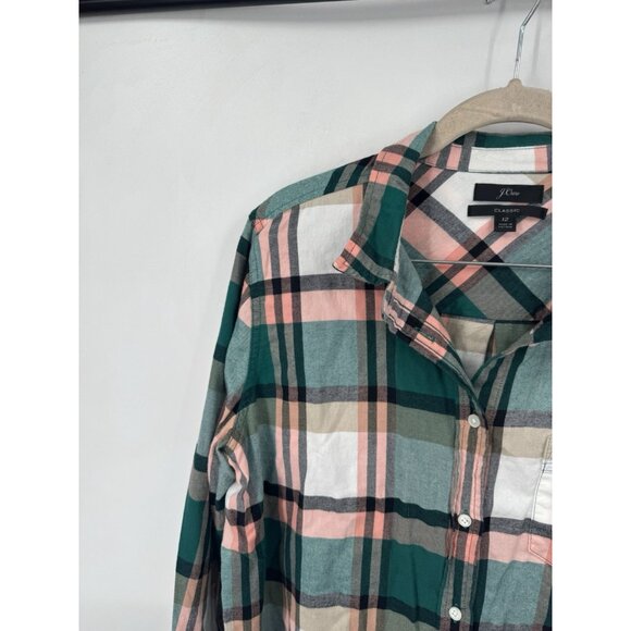J. Crew Classic Fit Boy Button Front Shirt Women 12 Green Long Sleeve Western - Picture 7 of 8